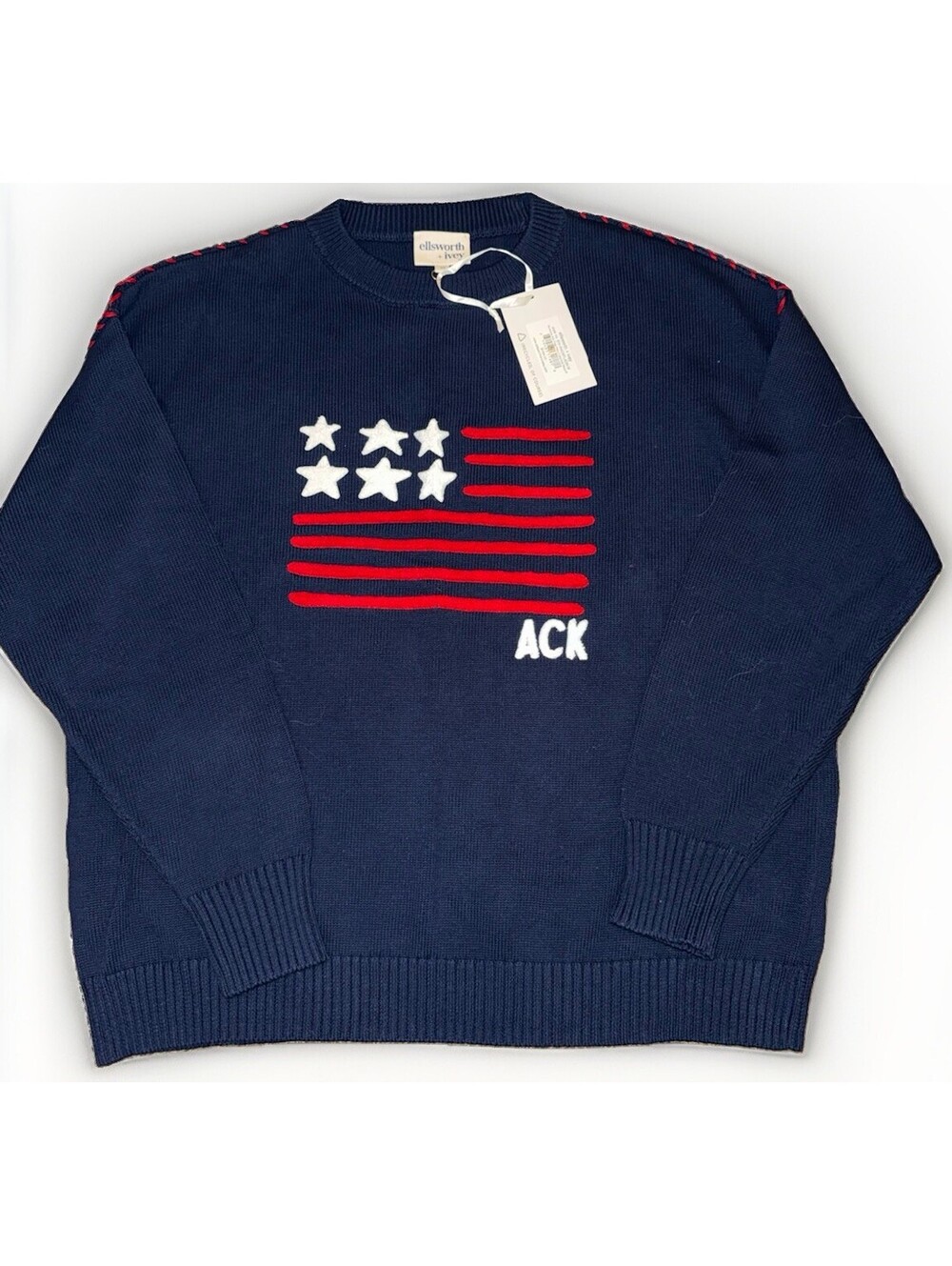 NEW Medium Ellsworth + Ivey Riley Crewneck Sweater in American Flag Navy